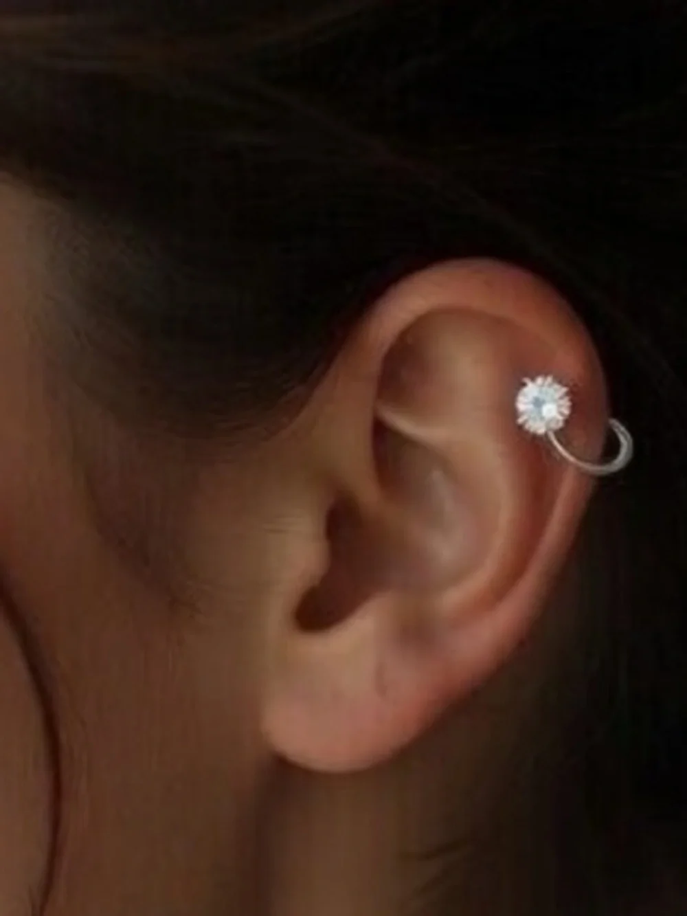 925 Sterling Silver Crystal Loop Cartilage Earring Single